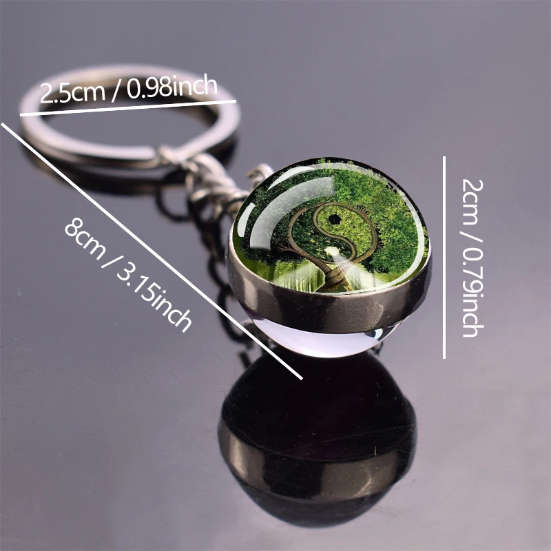 Life Tree Keychains Tree of Life Two Sides Glass Ball Pendant Key Chain for Women and Men Plant Keyring Lucky Jewelry Party Gift