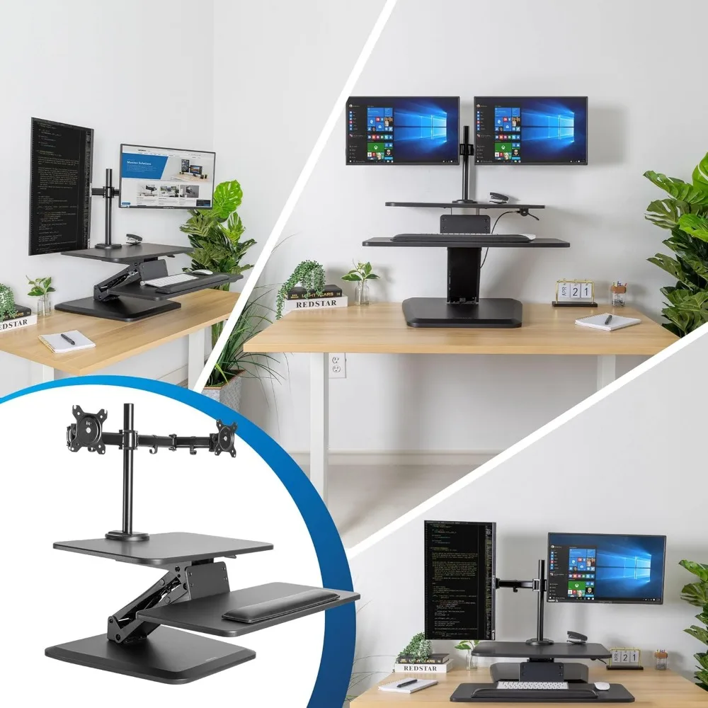Standing Desk Converter, Stand Up Desk Riser with Dual Monitor Mount, Adjustable Workstation in Black