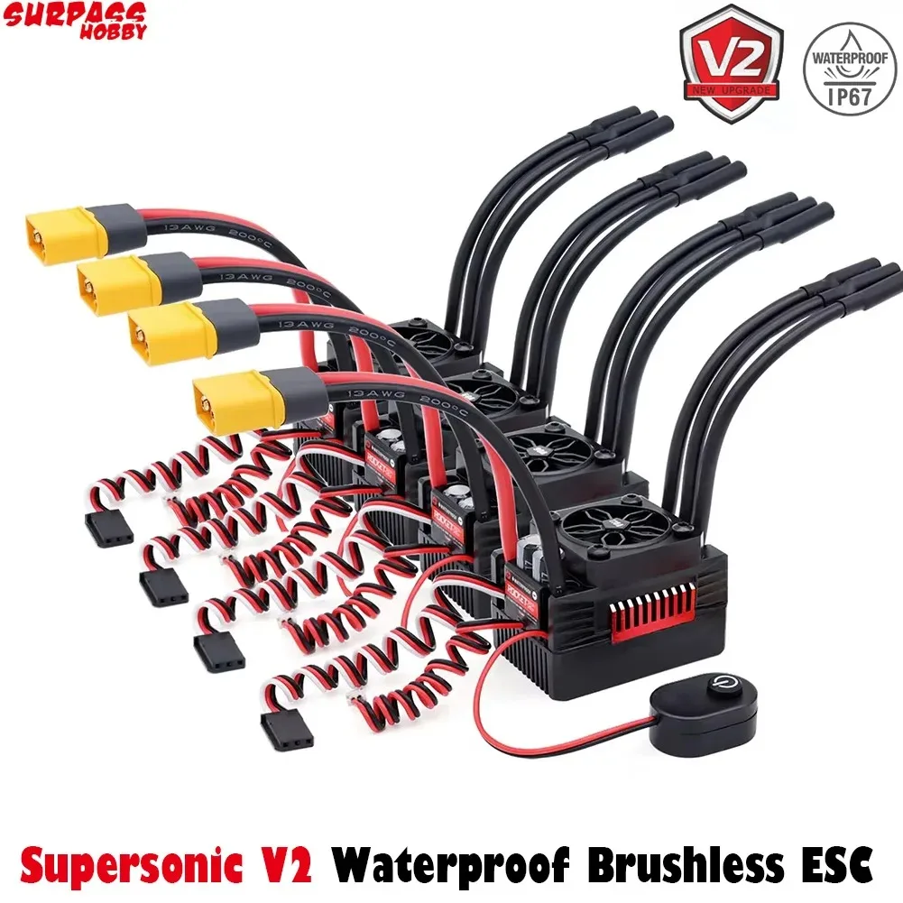 Surpass Rocket V2 Supersonic 50A 60A 90A ESC Waterproof Brushless Speed Controller with 5.8V/5A BEC for 3650 Motor 1:10 RC Car