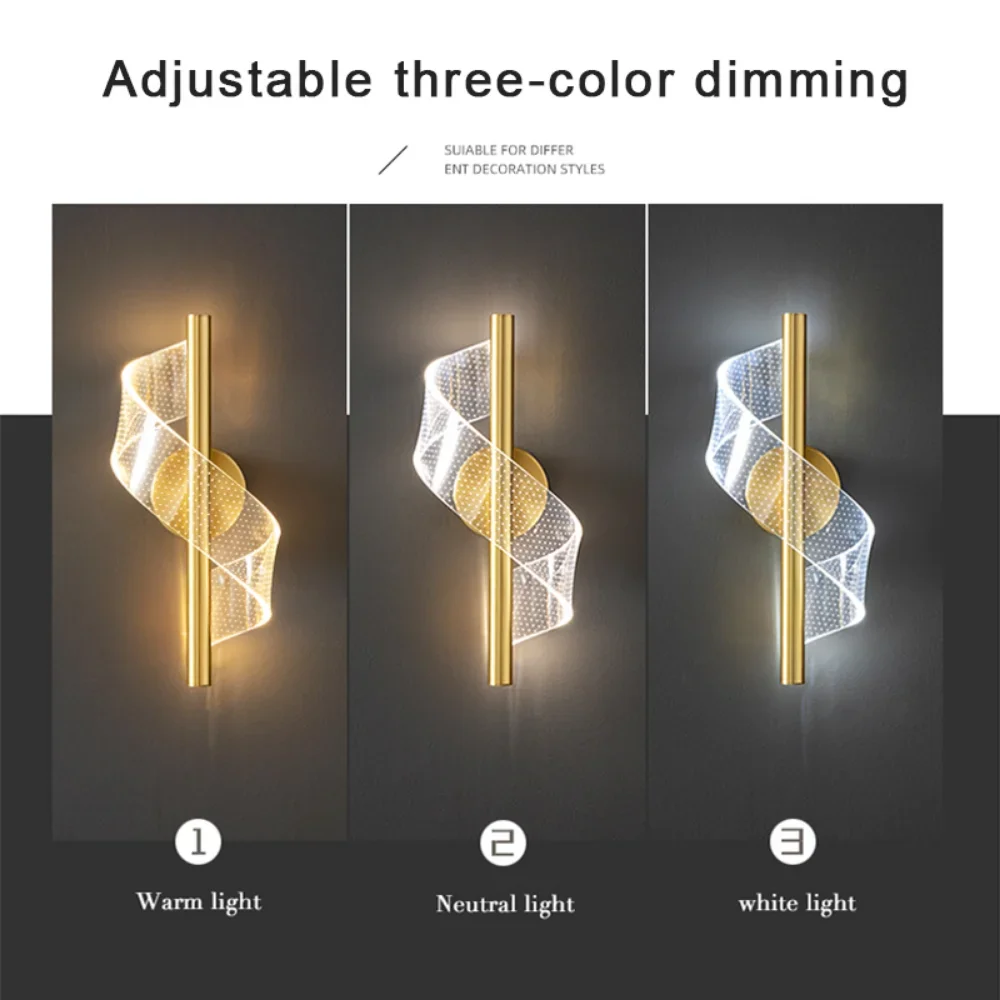 Modern Spiral LED Wall Lamps Minimalist Strip Decorative Iron Sconce For Living Rooms Bedroom Bedside Background Lighting Luster