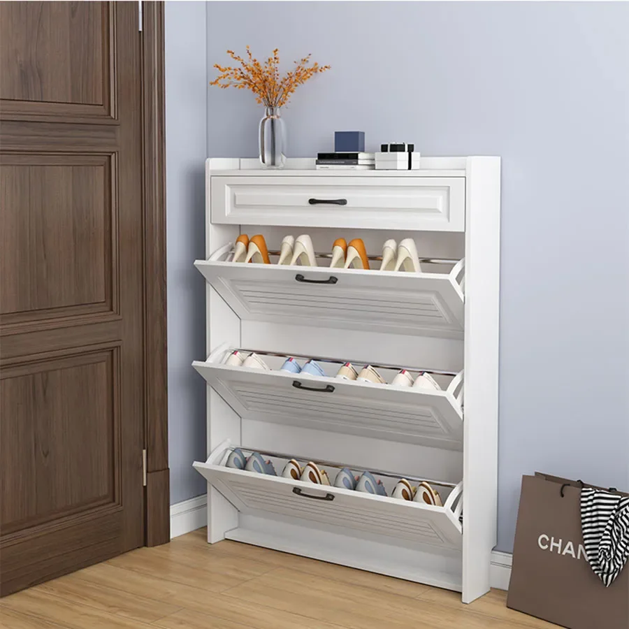 White Shoe Cabinet Aesthetic Entryway Divider Shelf Small Space Waterproof Ultra Thin Shoe Rack Doors  Home Furniture