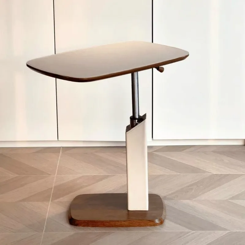 360° Rotating Height Adjustable Walnut Side Table Extra Thick Upgraded Mobile End Table for Living Room Couch Mini Accent Stand