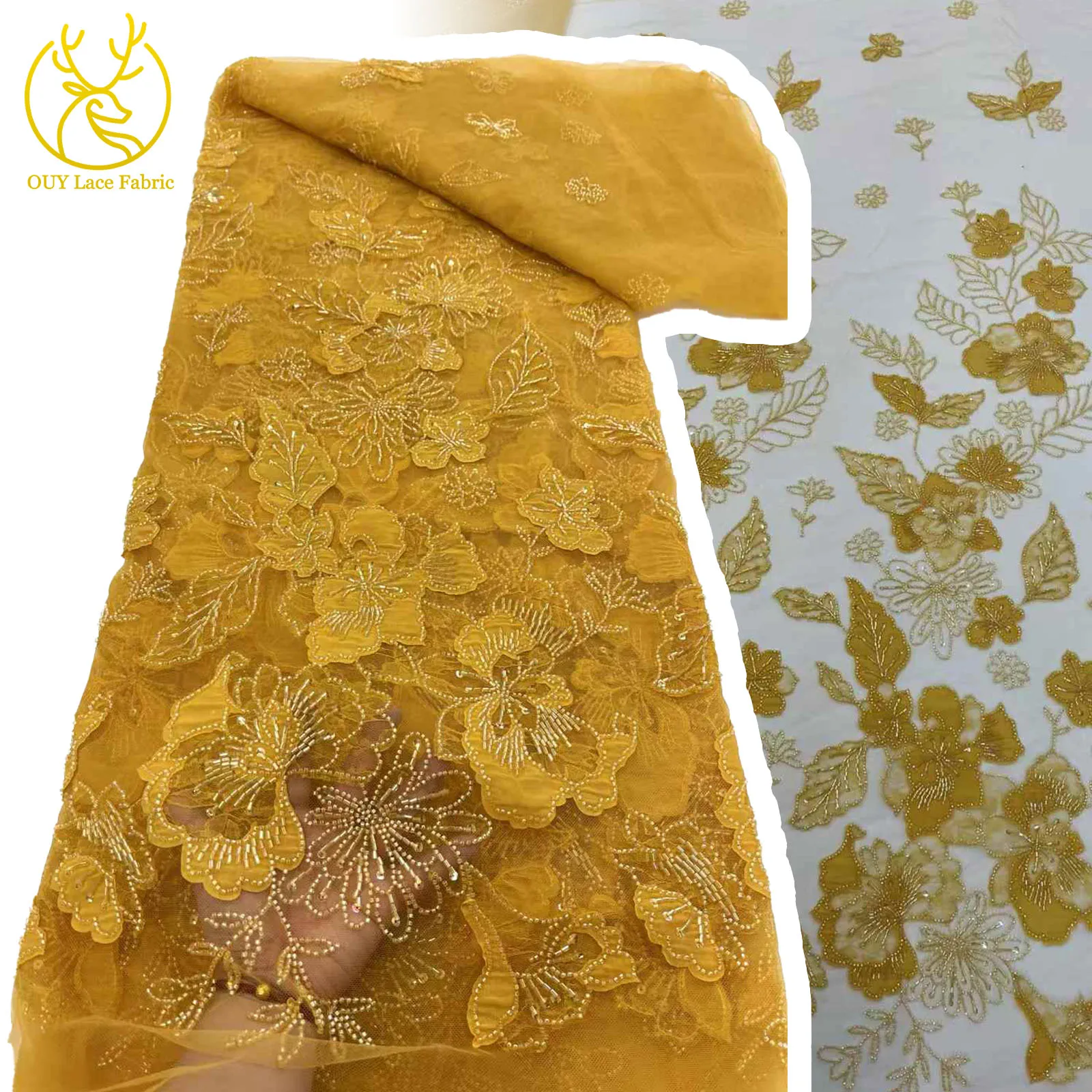 

African Sequin Beaded Lace Fabric 2025 High Quality French Nigerian Embroidery Tulle Lace Fabric for Wedding Sewing Material