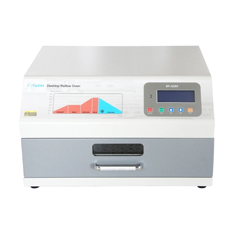 

Factory For Sale RF-A350 Desktop Mini Precise Reflow Oven Full Hot Air Oven Reflow 2400W Reflow Soldering Machine 350*300mm