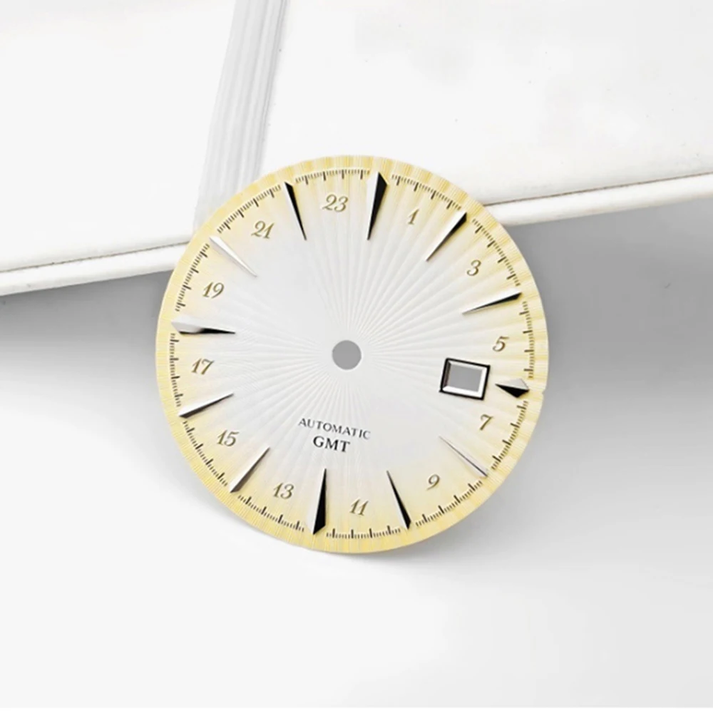 1 peça mostrador de relógio nh34 com janela, mostrador gmt de substituição para relógio mecânico de coquetel de 35mm srpb41j1 para movimento nh35 nh36