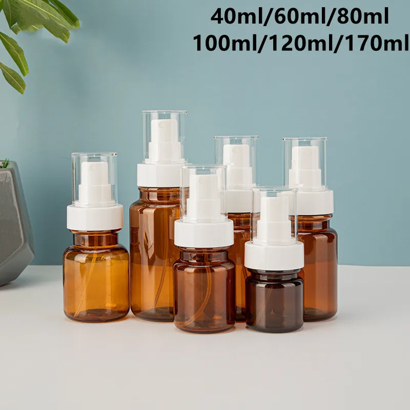 200 pces 40ml-170ml garrafa de recarga de perfume âmbar óleo essencial líquido vazio atomizador plástico marrom spray garrafa acessórios de viagem