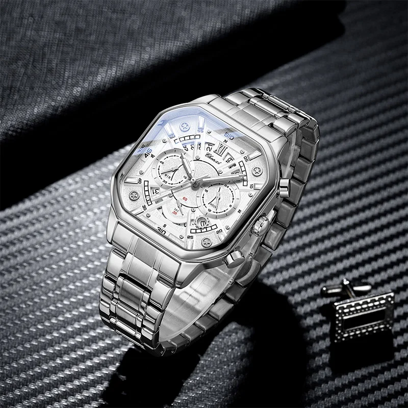 CHENXI High Quality Luminous Timing Function Watches For Man Silver Case Stainless Steel Strap Quartz Wristwatches Clock Gifts