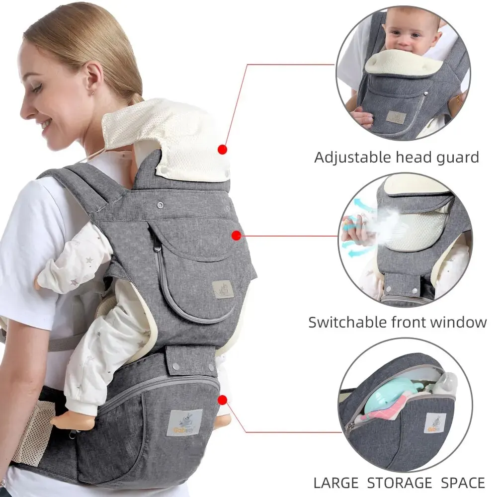 Portador de bebê dobrável com apoio lombar, recém-nascidos para criança, frente e verso, assento de quadril, todas as estações, 7-45lbs