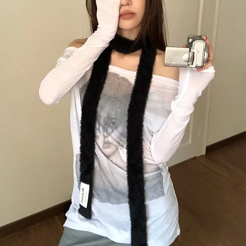 

Long and Narrow Decorative Scarf for Girls in Autumn and Winter Seasons Fashionable and Versatile High-end Black Label Scarf