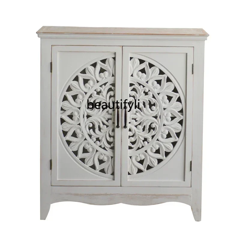 D178 YY yj European Style French Style French Style Wood Carved Hallway Sideboard Cabinet Low Cabinet Shoe Cabinet Locker