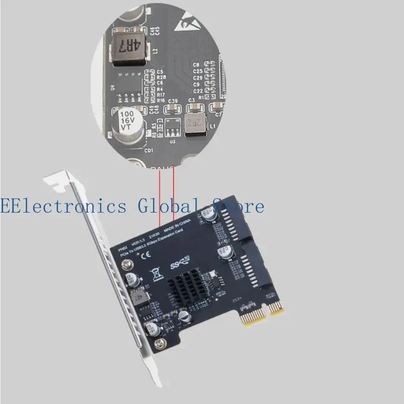 462B PCI-E Desktop Adapter Card PCI for Express 1X to USB Ports with 19/20 Pin He