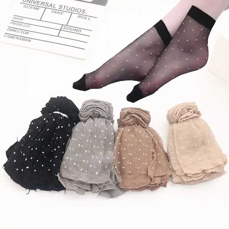 10Pcs Transparent Thin Silk Socks Women Breathable Summer Crystal Nylon Ladies Sexy Female High Stretch Short Ankle Sock