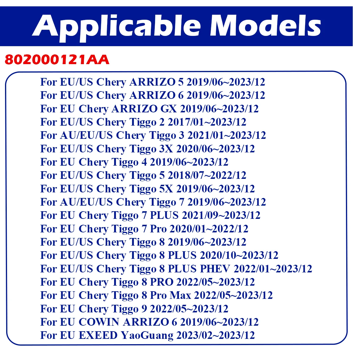 802000121AA TPMS Tire Pressure Sensor For Chery Tiggo 2 3 3X 4 5 5X 7 8 Tiggo 7 8 PLUS Tiggo 8 Pro Max ARRIZO 5 6 GX 433MHz