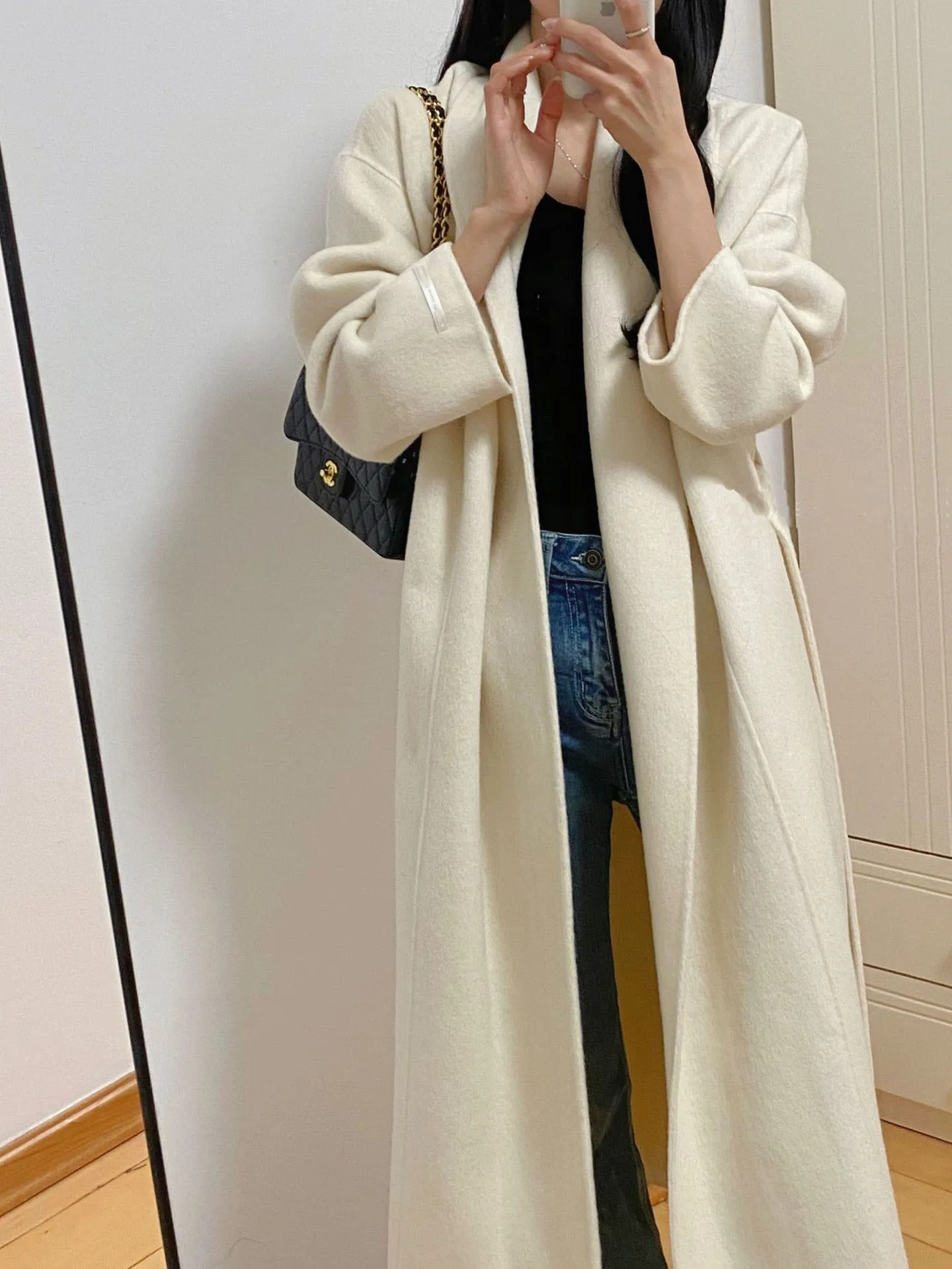 Cappotto lungo allentato casual da donna autunno e inverno tinta unita