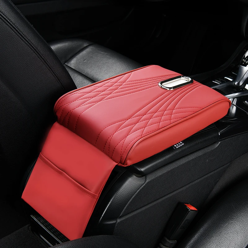 Funda Universal para Reposabrazos de coche, accesorio de almacenamiento frontal de cuero Napa, aumento de altura, cojín Central para reposabrazos, 32x22x5cm