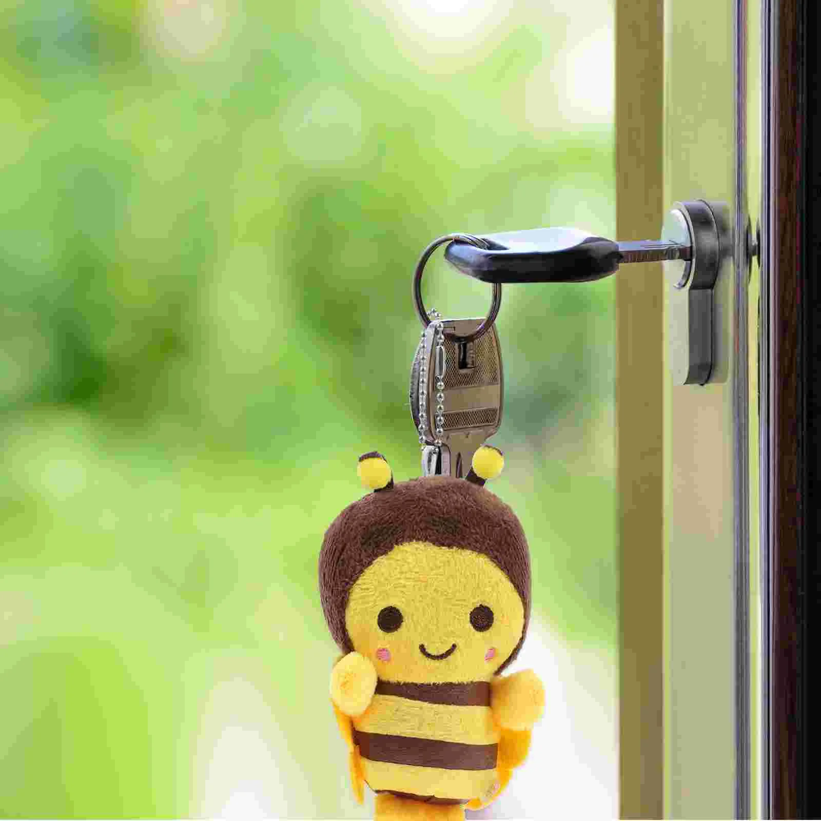 10 Pcs Car Decorations Little Bee Pendant Stuffed Adorn Plush Keychains Purse Hanging Ornaments Yellow Dad Child