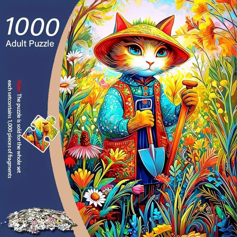 

1000pcs Gardening Cat Jigsaw Puzzle Suitable for Adults & Couples - -Scale DIY Cardboard Picture with Cats & Plants, Stress-Re