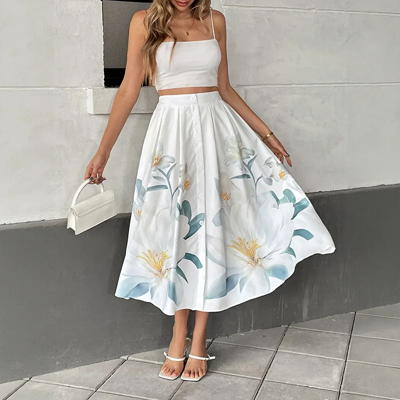 Skirts Women Mid Length Skirt A Line Slim Fit Streetwear Maxi Elegant Splice Y2k Print Floral Casual High Waist Summer 2026
