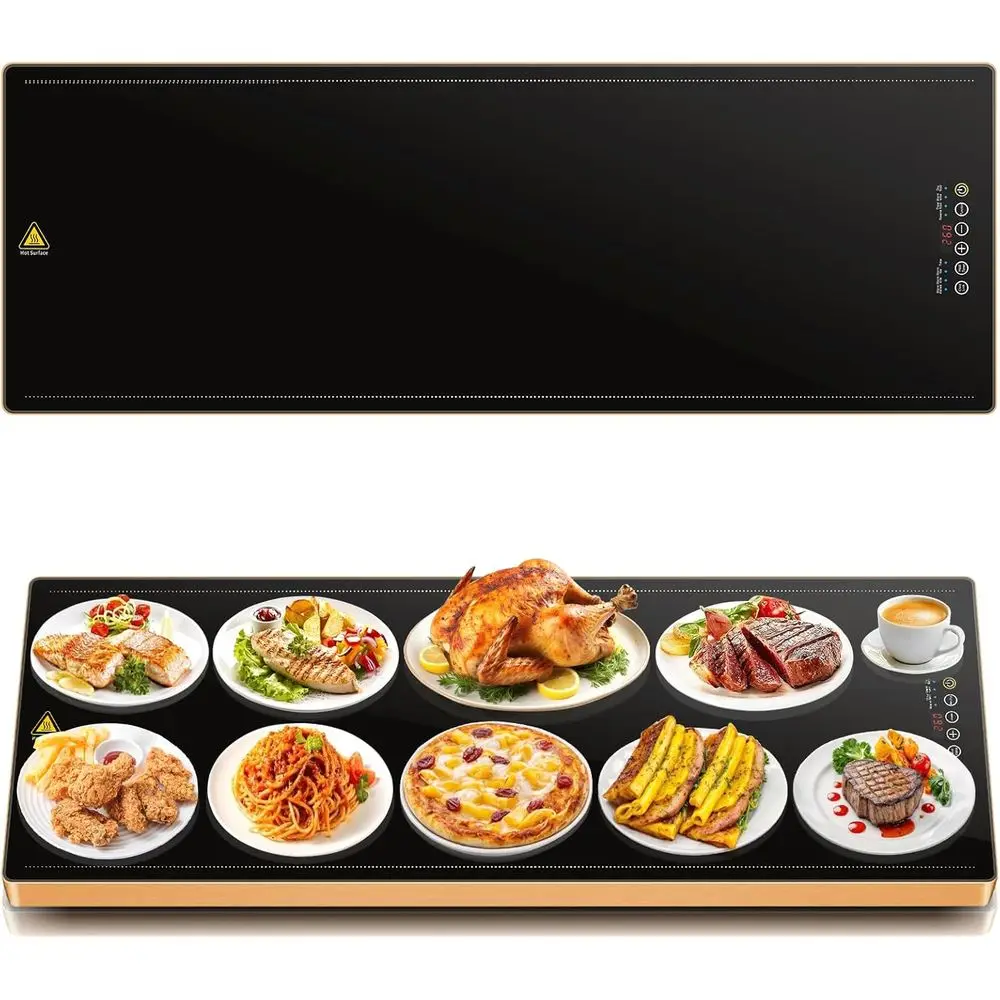 Electric Warming Tray 39 x 14, Glass Warming Trays or Buets with 9-Level Temperature and 24H Timer, Food Warmer Chaing Dishes or