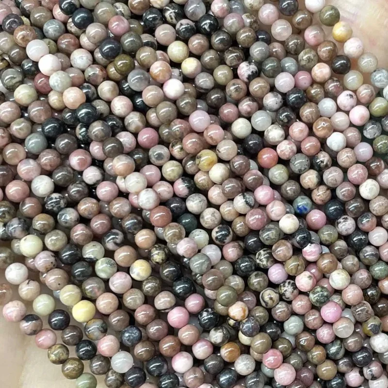 2MM 3MM Natural Stone Black Lace Rhodonit Loose Spacer Round Beads For Making Jewelry Charm DIY Bracelet Necklace Accessories