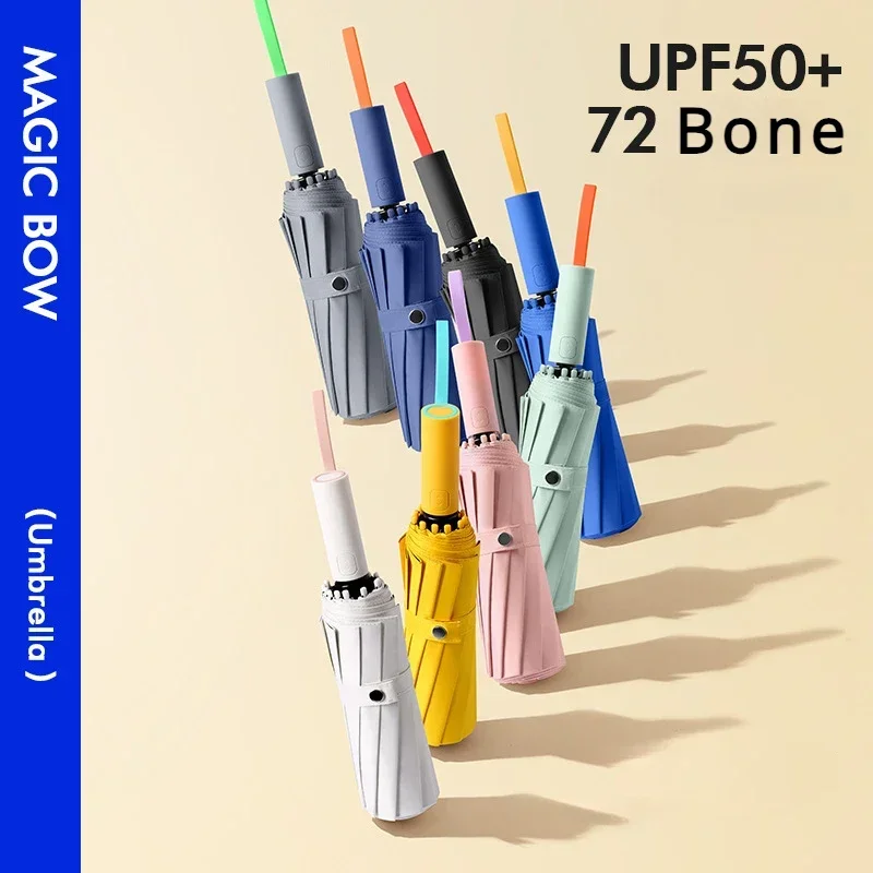 Reinforced 72 Bone Windproof Strong Fully Automatic Folding Umbrella for Men and Women, Sun UV Protection Rain Umbrellas Travel