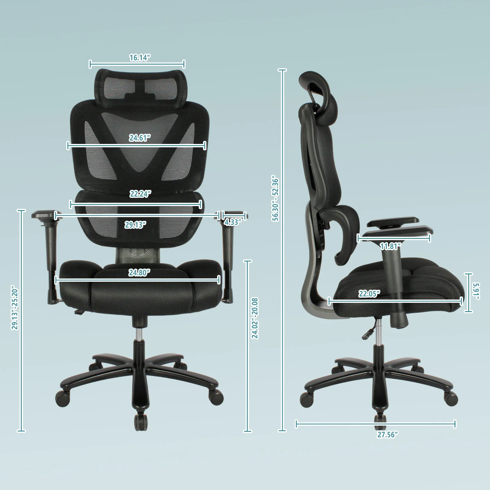 Afbeelding 3: Bureaustoel Ergonomische bureaustoel met 135 °   Verstelbare rugleuning, 3D ademend nylonnet, verstelbare nek- en lendensteun, B