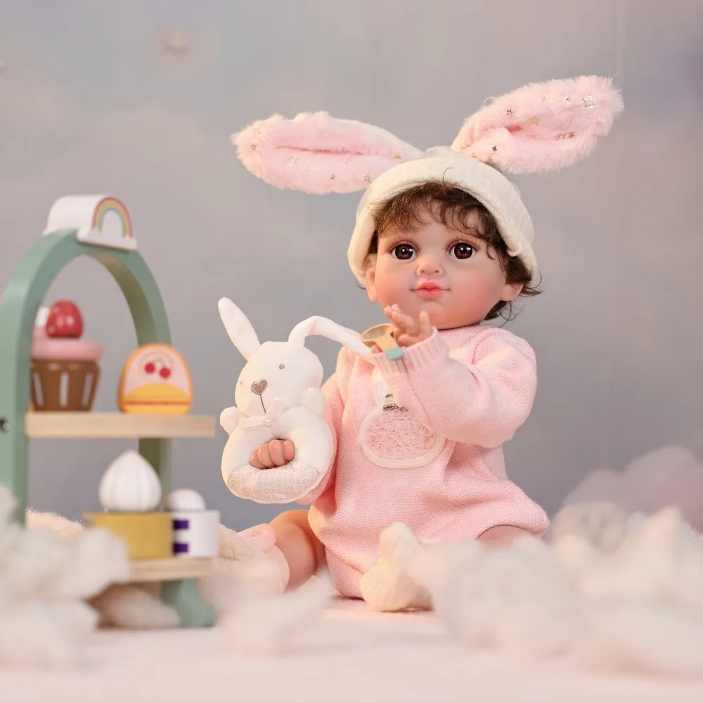 Cloveray 20 inch Full Body Vinyl Realistic Reborn Baby Doll 47cm Lifelike Vinyl Doll With Rabbit Pendant High Color Toy Kid Gift