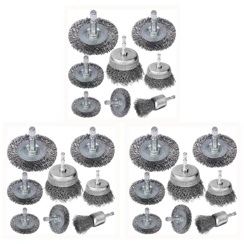 

A02M-24 Piece Wire Brush Wheel Cup Brush Set 1/4Inch Hex Shank Coarse Crimped Carbon Steel Wire Wheel For Rust Removal
