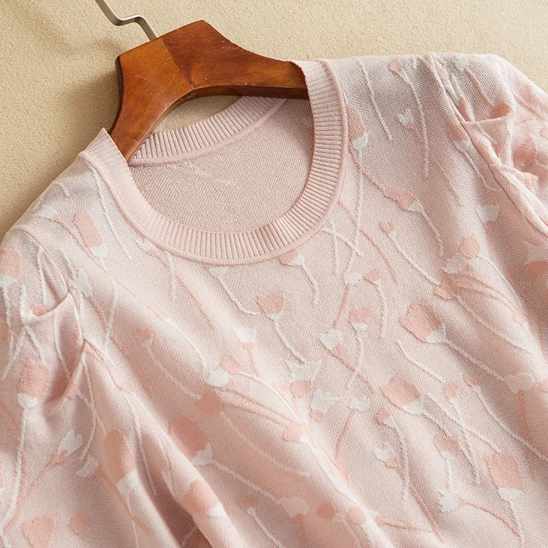 

Элитный бренд: Модный летний топ из вышитого ледяного шелка для женщин, с защитой от солнца, круглым вырезом и коротким рукавом.