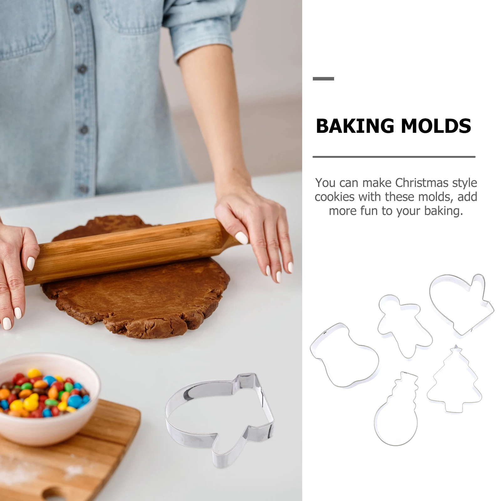 5-teilige Keksform für Weihnachtsplätzchen, Keksform, silberfarben, Edelstahl, Backen