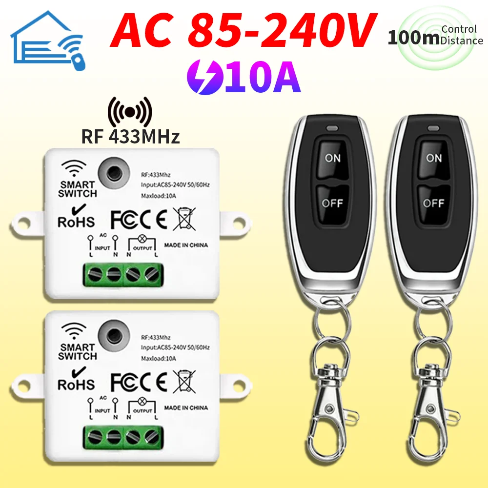 Wireless RF intelligent remote control switch module, 433MHz, 220V/110V, single-key control, no repeater, neutral line, mini mod