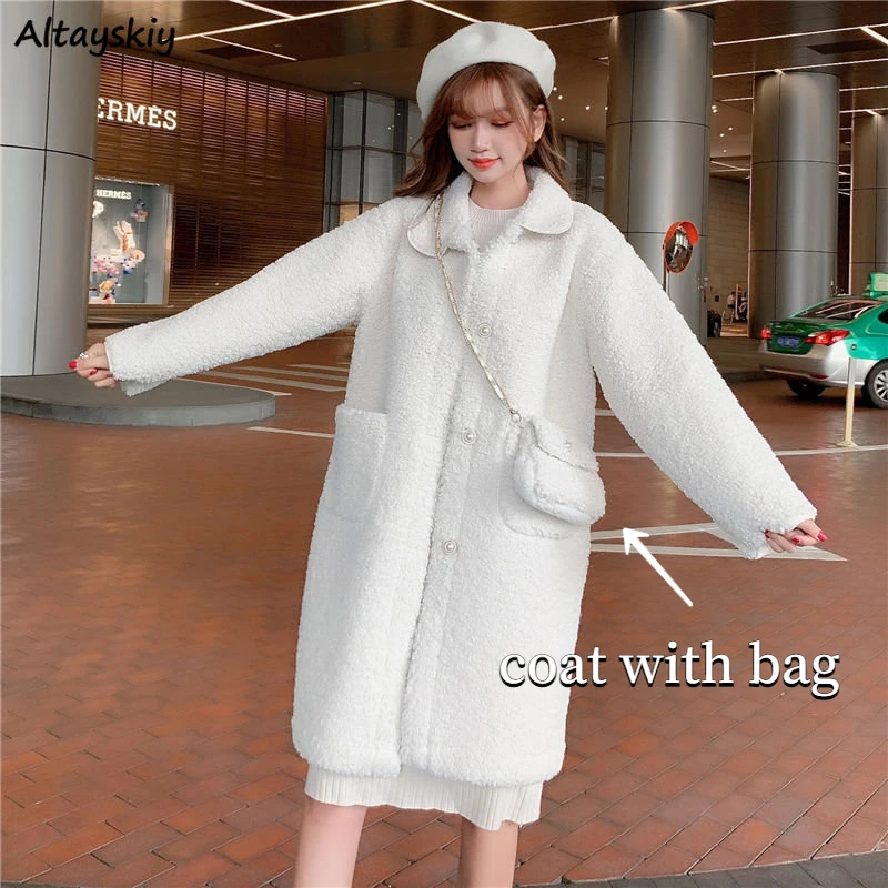 

Medium-long Style Parkas with Bag Women Thick Korean New Loose Fashion Solid Winter Coat for Female Young Girls Simple All-match