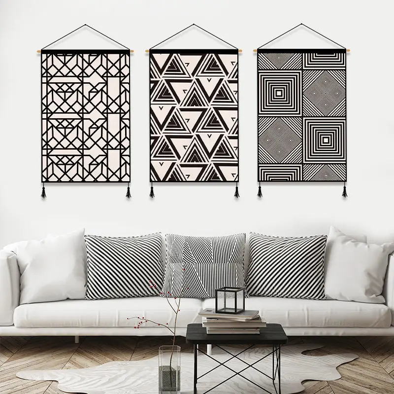 

Nordic Black White Stripe Tapestry Wall Hanging, Minimalist Meter Box Cover Background Cloth for Living Room Bedroom Home Decor