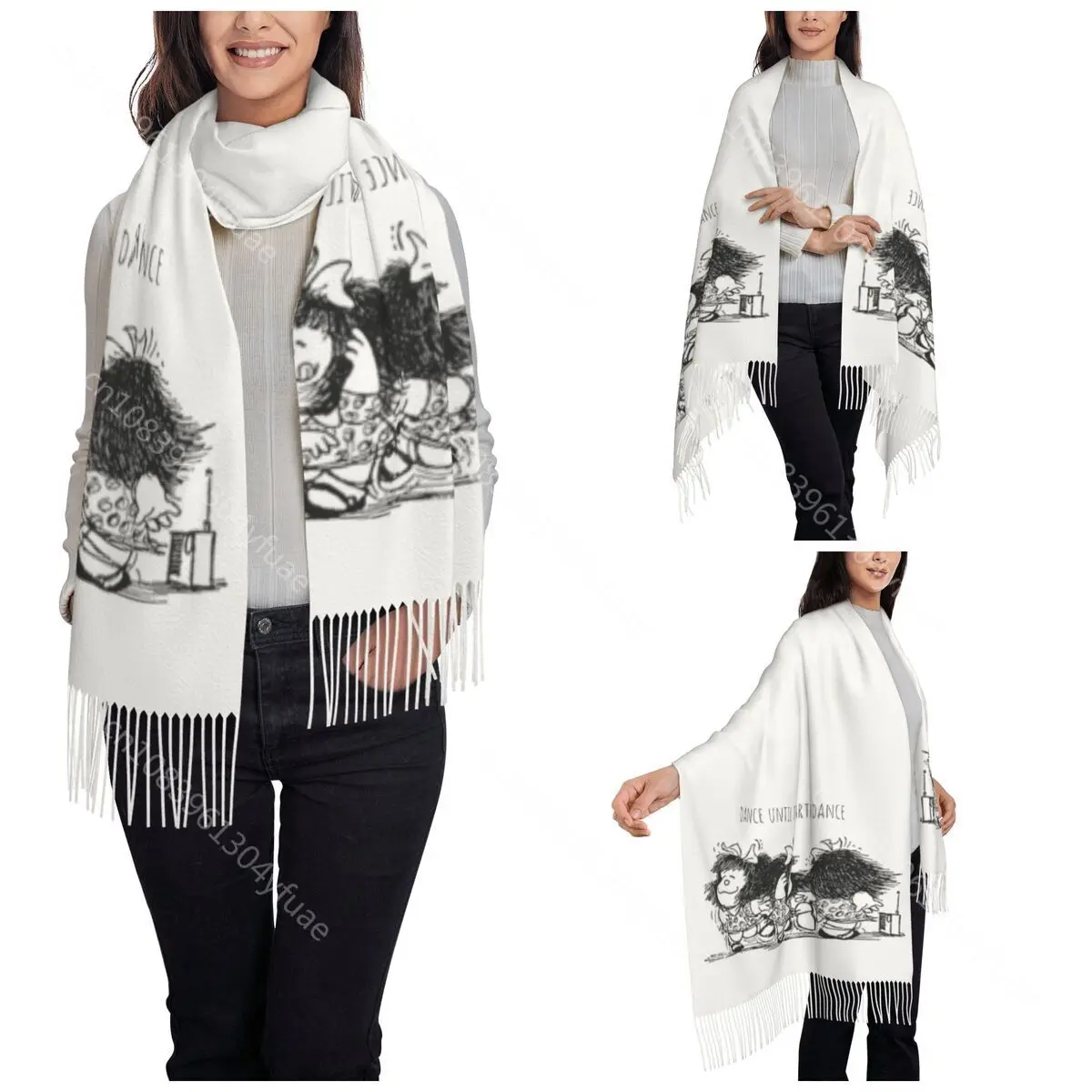 Women's Scarf with Tassel Mafalda Dance Music Large Soft Warm Shawl Wrap Daily Wear Cashmere Scarf