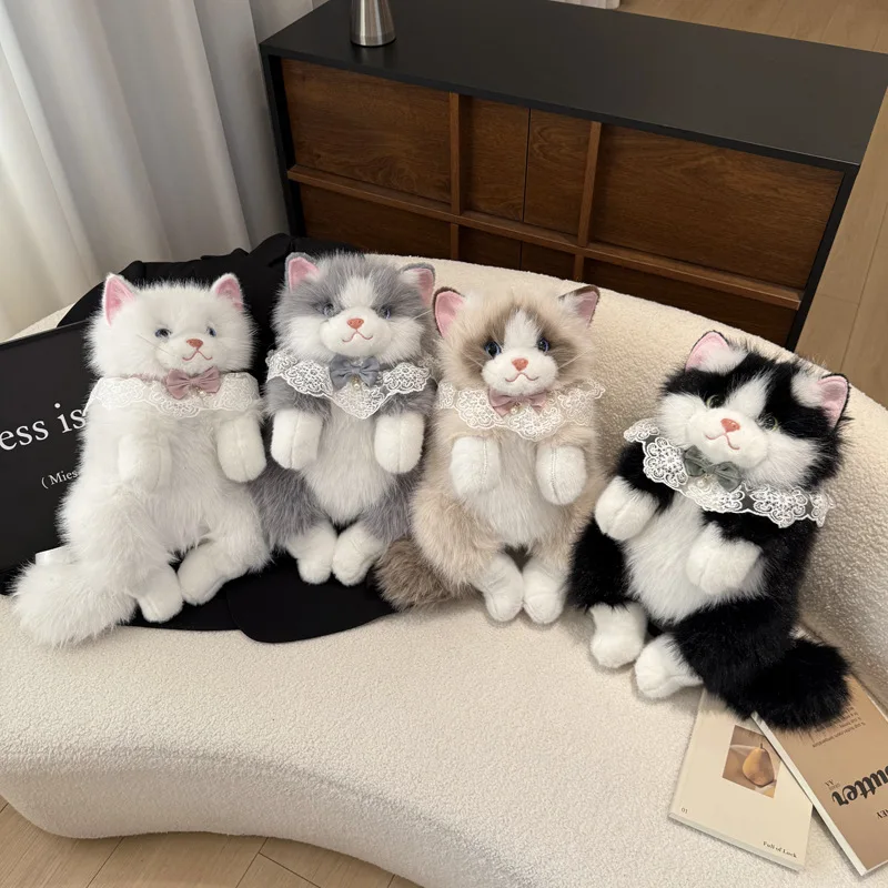 Cute Plush Cat Backpack Kawaii Gray Kitten Doll Bag With Lace Bow Can Meow Sound Suitable For Girls Kids Gift Daily Outdoor