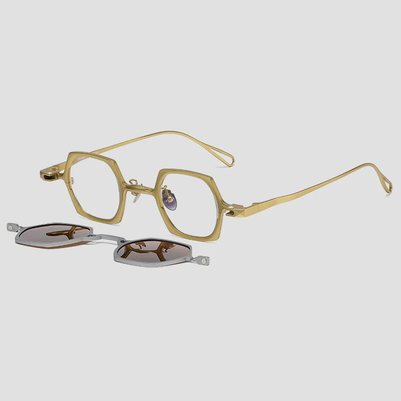 2 In 1 Magnetic Clip Vintage Pure Titanium Eyeglasses Frame Men Polarized Sunglasses Frame Women Luxury Brand Designer Eyewear
