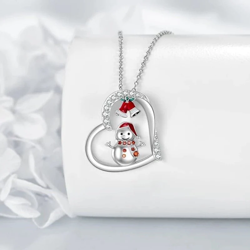 New Christmas Dreamy Necklace Earrings Exquisite Cute Snowman Bell Heart Necklace Deer Ear Stud for Women Jewelry Set KOFSAC
