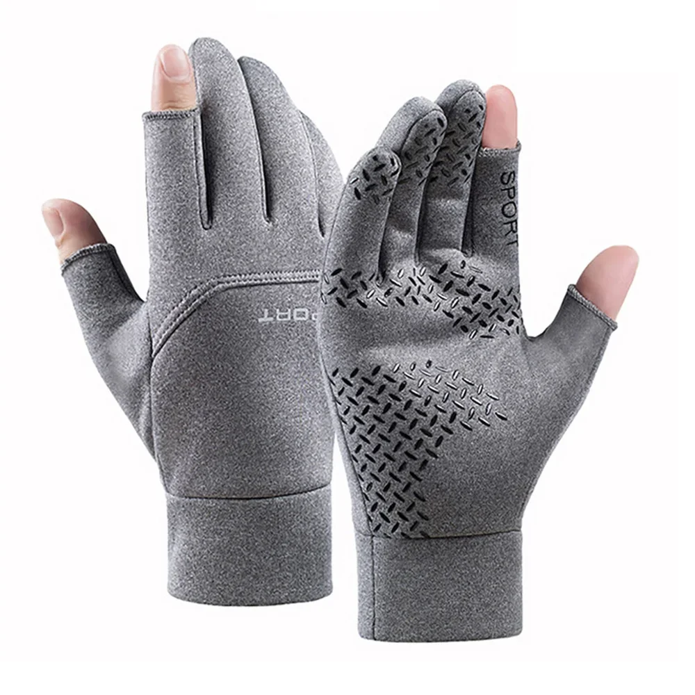 1Pair Winter Fishing Gloves Women Men Universal Keep Warm Fishing Protection Anti-slip Gloves 2 Cut Fingers Outdoor Angling