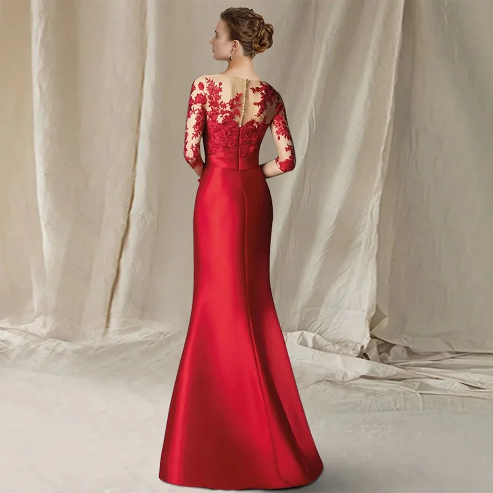 Three Quarter Red Mother of Bride Dresses for Women 2023 New Mermaid High Quality Satin Wedding Party Gown with Lace Robe De