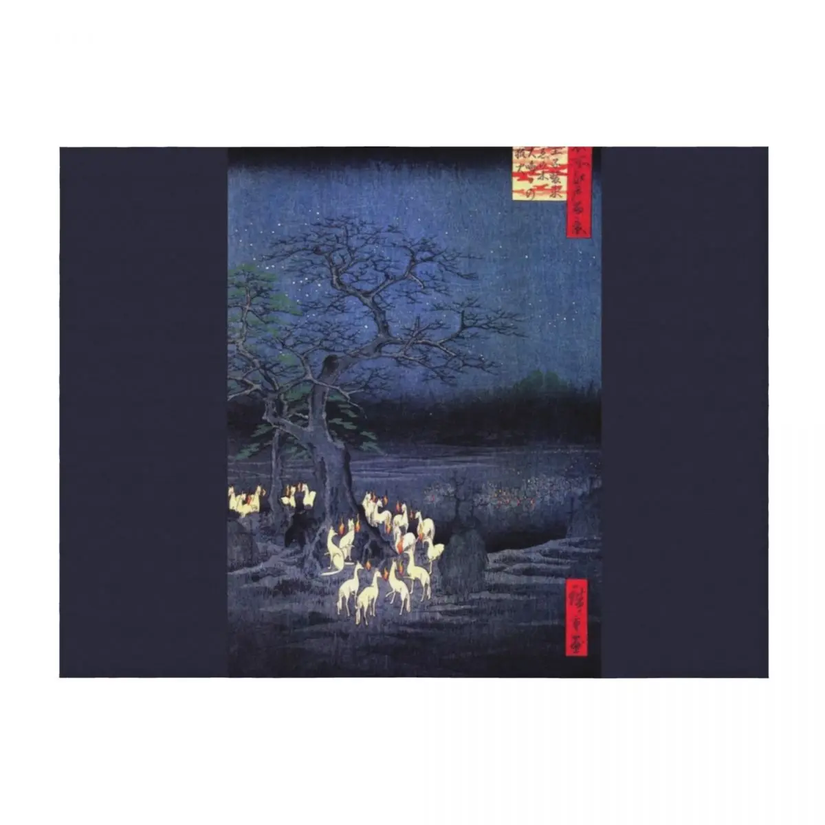 

Japanese Print - Hiroshige - kitsune-yokai-fox Throw Blanket Luxury Throw Multi-Purpose Luxury St Summer Beddings Blankets