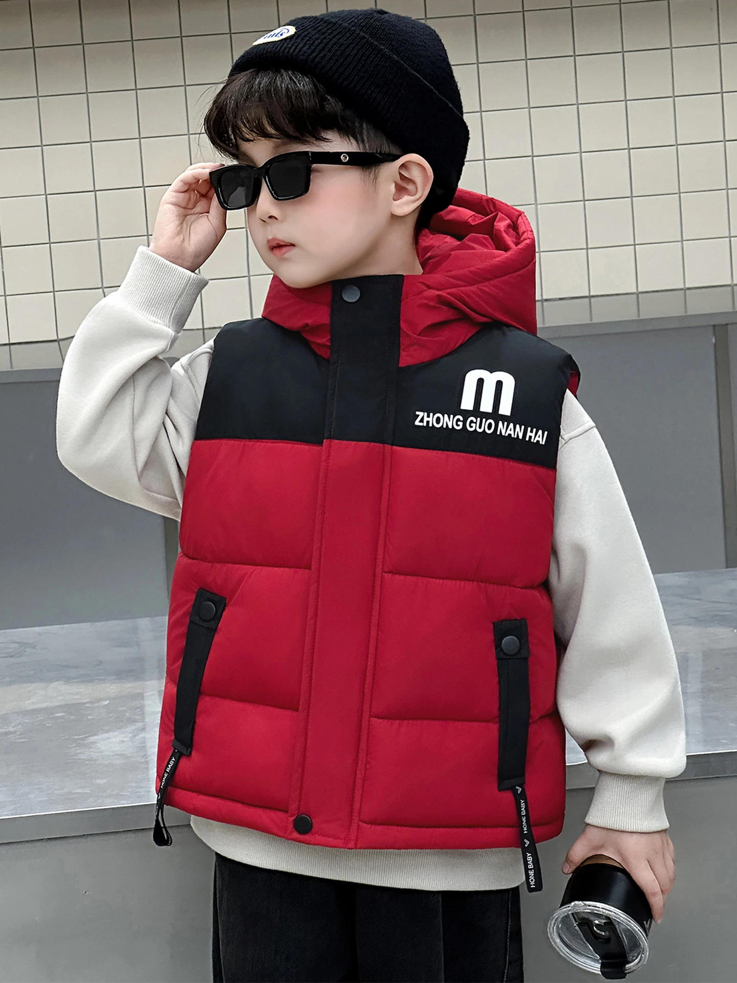 

Boys' Faionable Thiened down Cotton Vest Autumn Winter Outerwear Trendy Jaet Coat for Children Youth Casual Strong Warmth