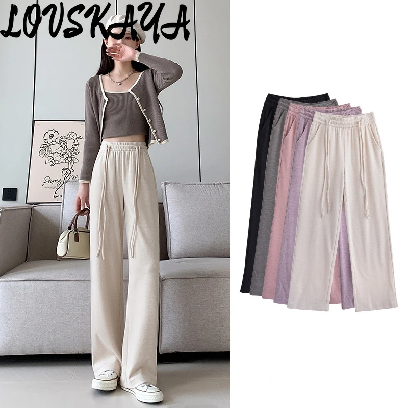 New high waisted drape casual straight leg pants narrow edition cashmere pants women knitted wide leg women pants