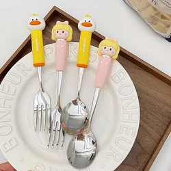 Cute Cartoon Girls Spoon Fork Set Kids Tableware 304 Stainless Steel Cutlery Set with Silicone Handle Children's Tableware
