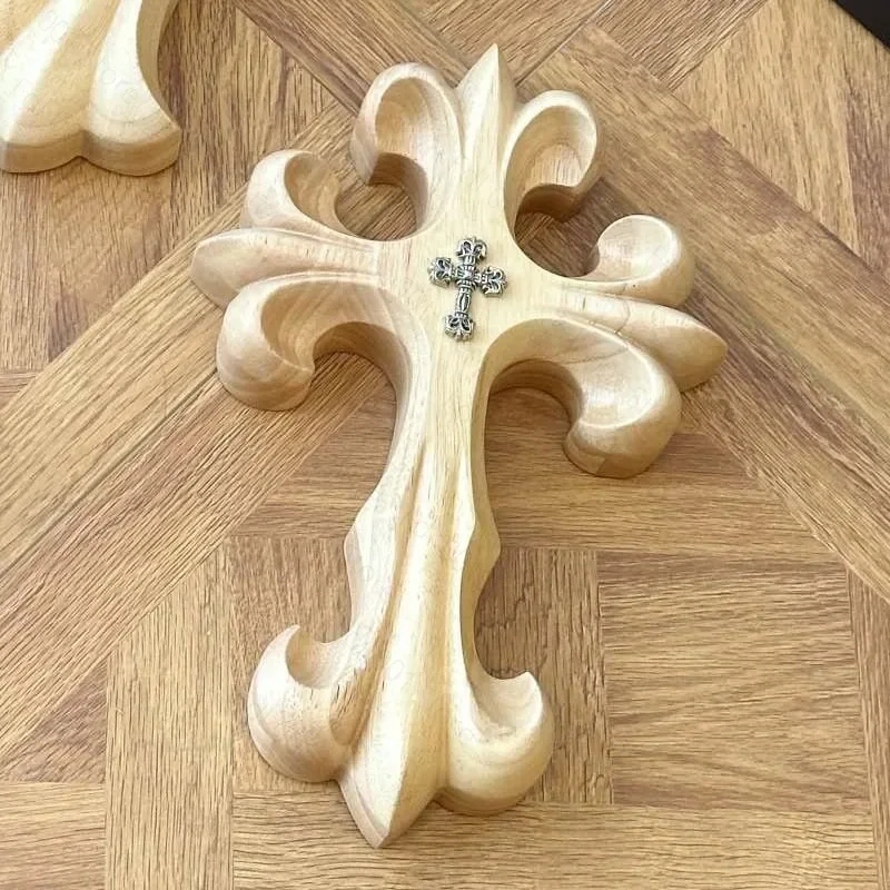 Home Solid Wood Carving Single Product Cross Flower Silver Jewelry Heavy Industry Retro Living Room Large Desktop
