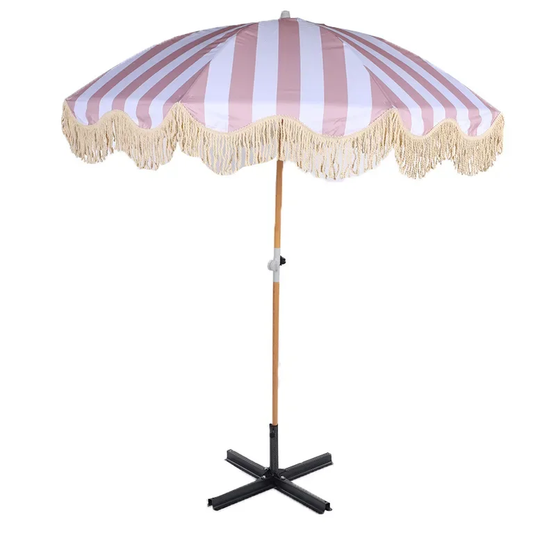 Wooden pole fringed umbrella outdoor sun protection beach big sun beach seaside pool courtyard camping parasol