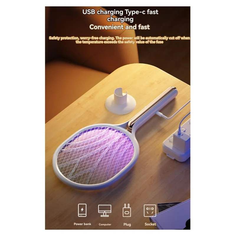 AC39-Electric Fly Swatter 2500V Rechargeable Bug Zapper Racket Dual Modes Mosquito Swatter For Indoor, Office, And Backyard Use