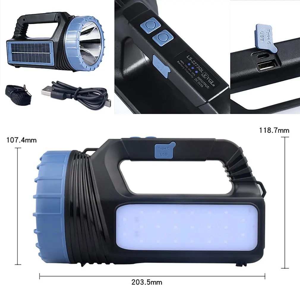 الطاقة الشمسية LED مصباح يدوي يده الكشافات في الهواء الطلق التخييم التنزه الطوارئ USB قابلة للشحن مصباح يدوي دروبشيبينغ الساخن