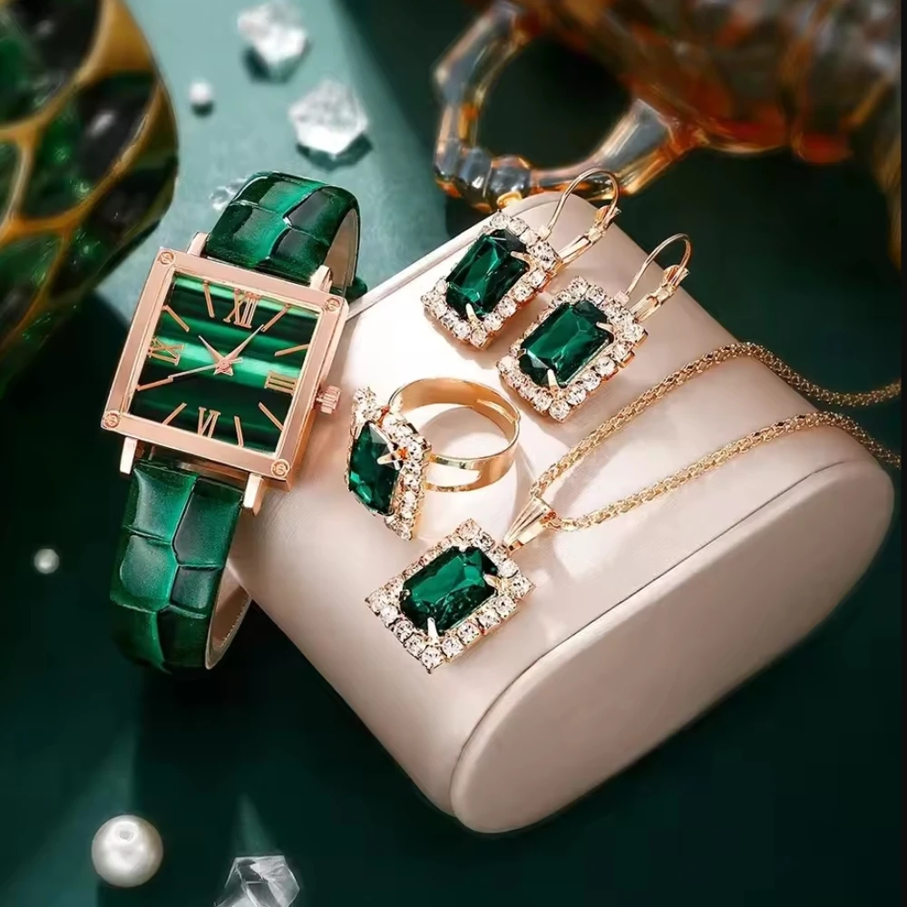 

5pcs/set Fashion Women Quartz Watch Female Clock Square Dial Luxury Brand Design Watches Simple Ladies Wristwatch (no Box)