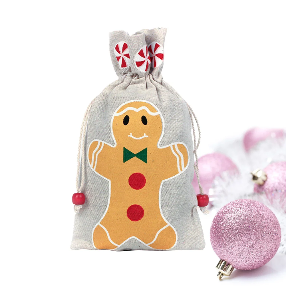 

10pcs Stylish Christmas Candy Bag Drawstring Pouches Gift Bags Creative Gift Pouch Food Biscuits Bag for Kids Children (Gingerbr