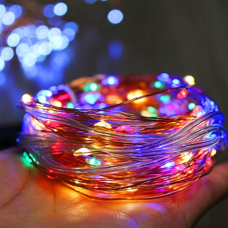 Guirnaldas de luces solares para patio al aire libre, 50 luces LED, luces de alambre de cobre para decoraciones navideñas para patio, fiesta, árbol y patio